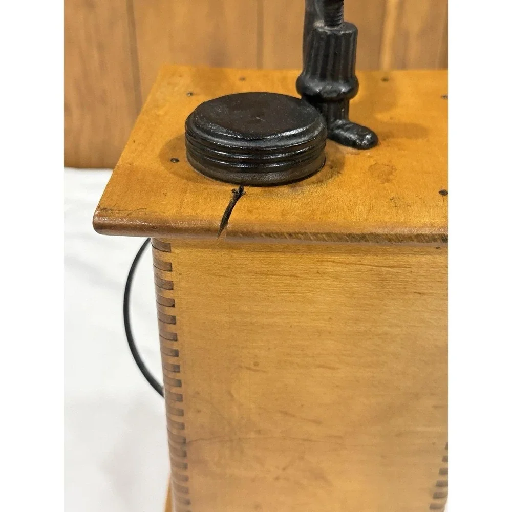 Antique Coffee Grinder Cast Iron Hand Crank Dovetailed Wood Box With Drawer